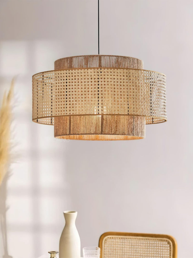 Handgeweven Hennep Hanglamp in Zen-Stijl – Natuurlijk Rotan Tromlamp voor Rustieke Sfeer | Sansoti