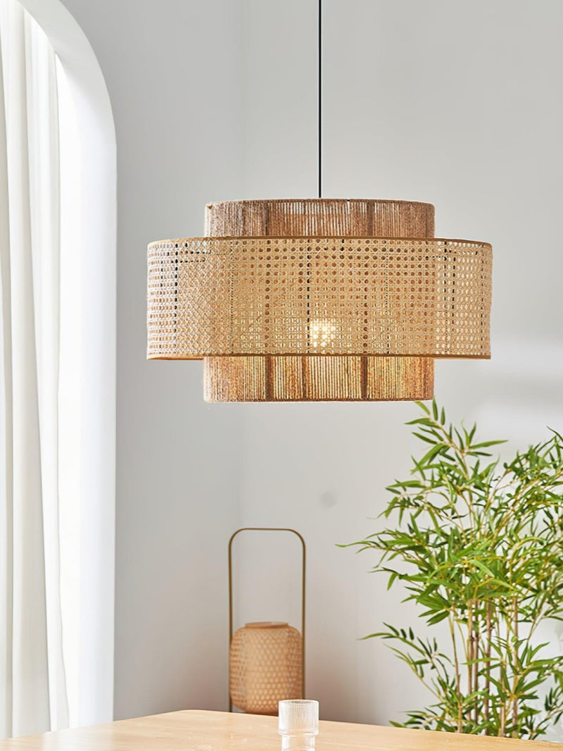 Handgeweven Hennep Hanglamp in Zen-Stijl – Natuurlijk Rotan Tromlamp voor Rustieke Sfeer | Sansoti