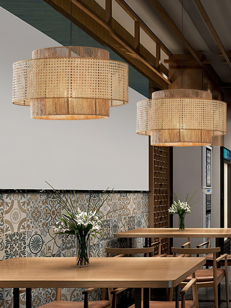 Handgeweven Hennep Hanglamp in Zen-Stijl – Natuurlijk Rotan Tromlamp voor Rustieke Sfeer | Sansoti