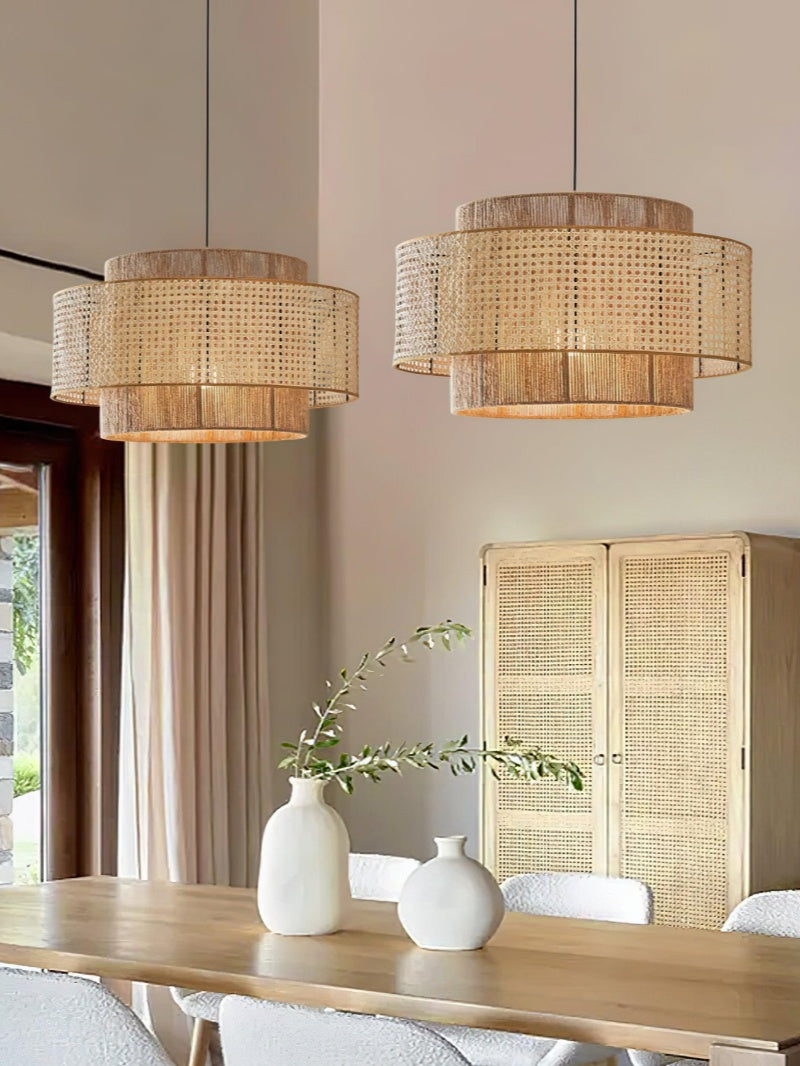 Handgeweven Hennep Hanglamp in Zen-Stijl – Natuurlijk Rotan Tromlamp voor Rustieke Sfeer | Sansoti