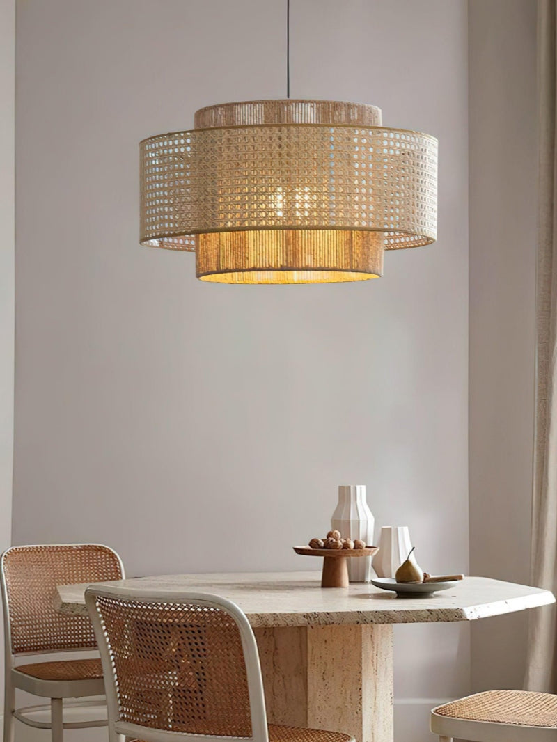 Handgeweven Hennep Hanglamp in Zen-Stijl – Natuurlijk Rotan Tromlamp voor Rustieke Sfeer | Sansoti