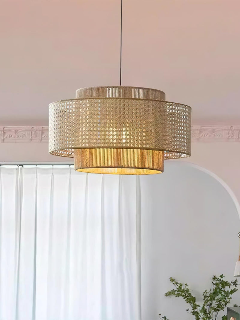 Handgeweven Hennep Hanglamp in Zen-Stijl – Natuurlijk Rotan Tromlamp voor Rustieke Sfeer | Sansoti
