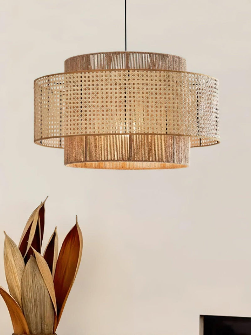 Handgeweven Hennep Hanglamp in Zen-Stijl – Natuurlijk Rotan Tromlamp voor Rustieke Sfeer | Sansoti