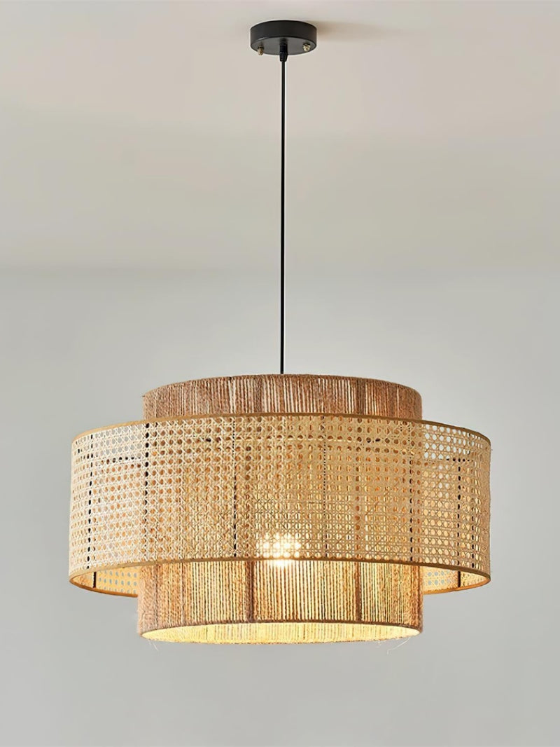 Handgeweven Hennep Hanglamp in Zen-Stijl – Natuurlijk Rotan Tromlamp voor Rustieke Sfeer | Sansoti
