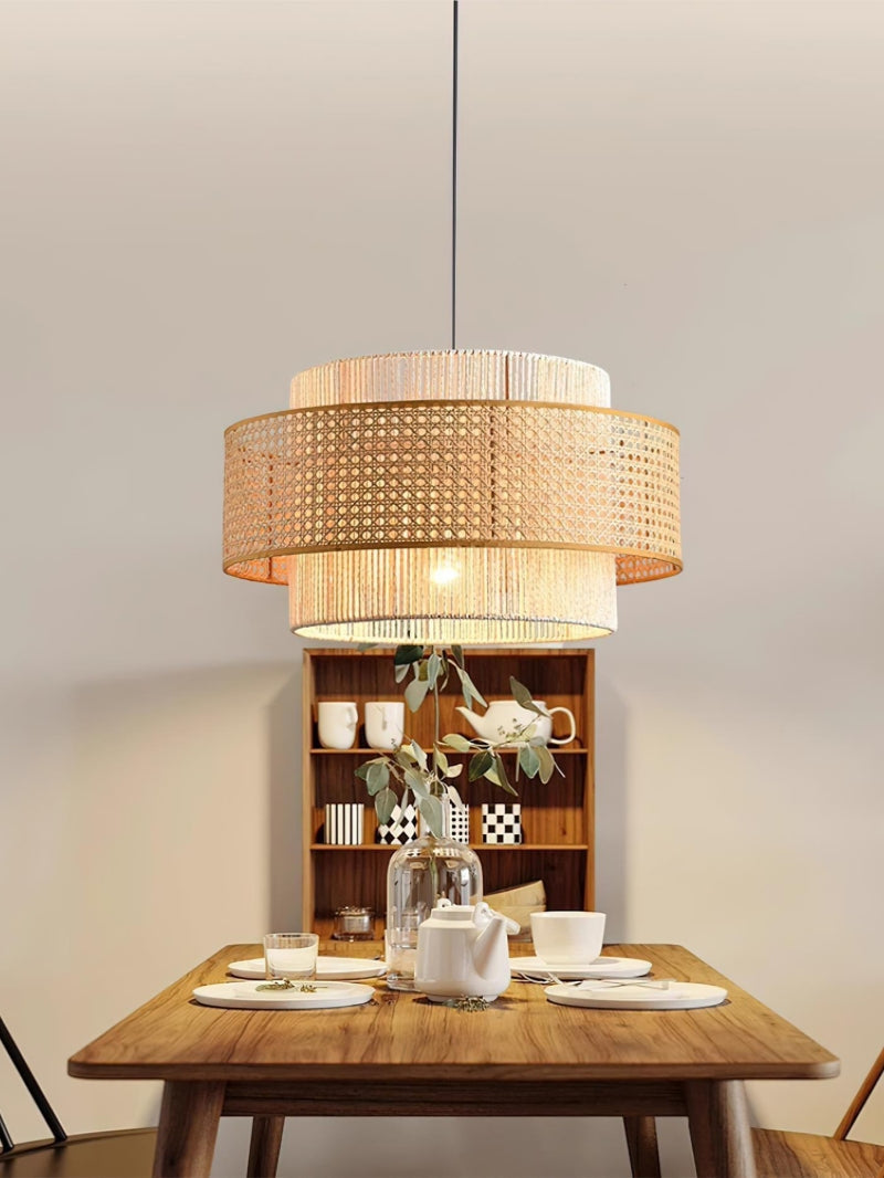 Handgeweven Hennep Hanglamp in Zen-Stijl – Natuurlijk Rotan Tromlamp voor Rustieke Sfeer | Sansoti