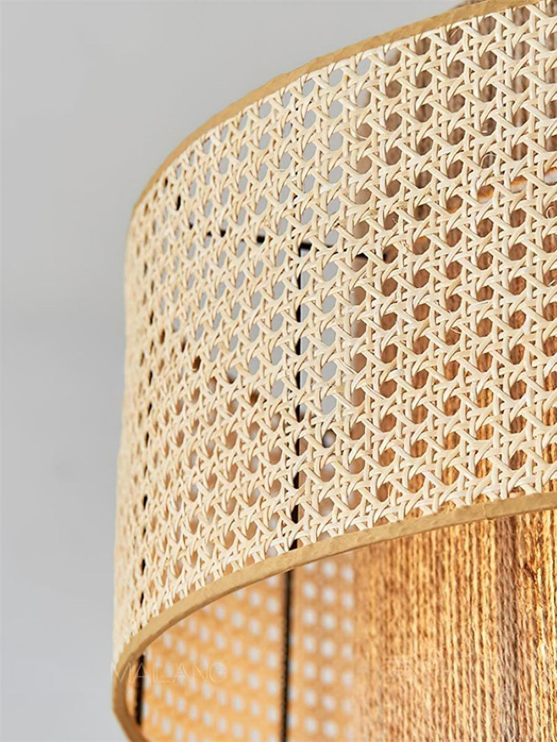 Handgeweven Hennep Hanglamp in Zen-Stijl – Natuurlijk Rotan Tromlamp voor Rustieke Sfeer | Sansoti