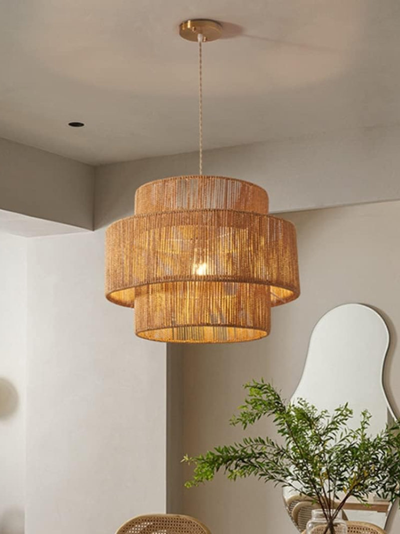 Handgeweven Hennep Hanglamp in Zen-Stijl – Natuurlijk Rotan Tromlamp voor Rustieke Sfeer | Sansoti