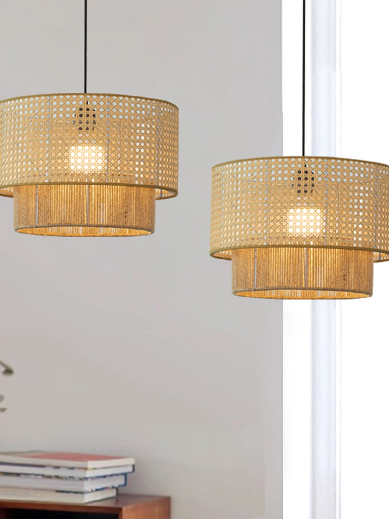 Handgeweven Hennep Hanglamp in Zen-Stijl – Natuurlijk Rotan Tromlamp voor Rustieke Sfeer | Sansoti