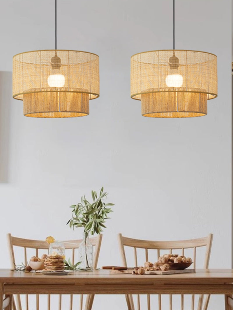 Handgeweven Hennep Hanglamp in Zen-Stijl – Natuurlijk Rotan Tromlamp voor Rustieke Sfeer | Sansoti