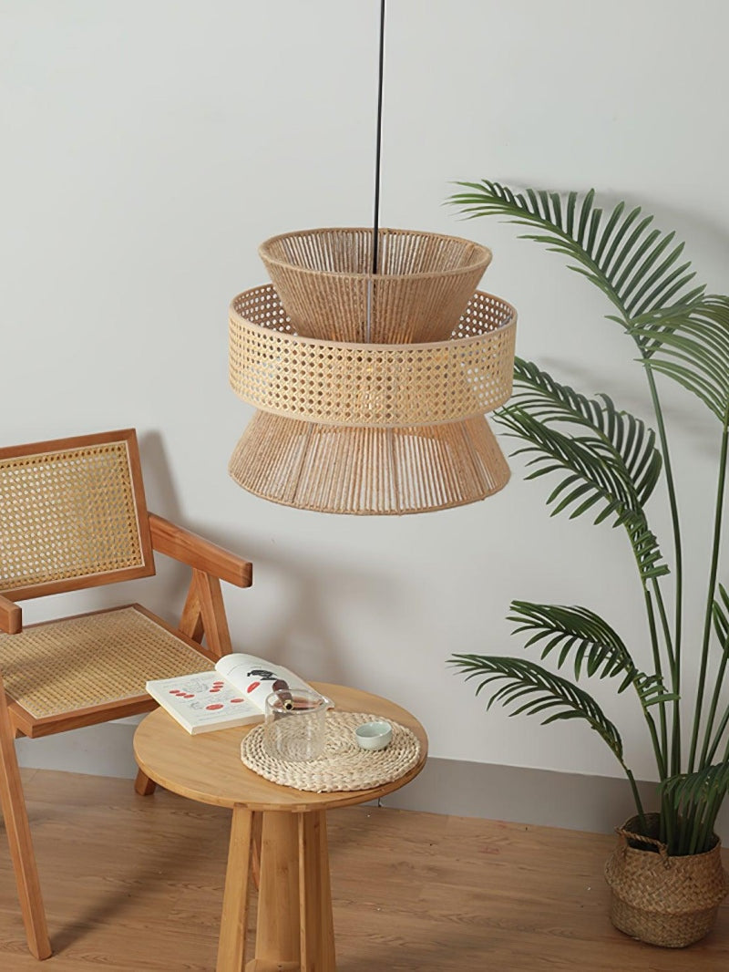 Handgeweven Hennep Hanglamp in Zen-Stijl – Natuurlijk Rotan Tromlamp voor Rustieke Sfeer | Sansoti