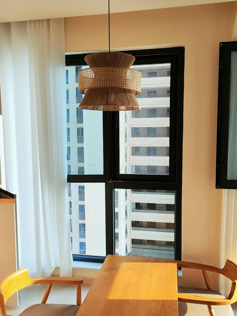 Handgeweven Hennep Hanglamp in Zen-Stijl – Natuurlijk Rotan Tromlamp voor Rustieke Sfeer | Sansoti