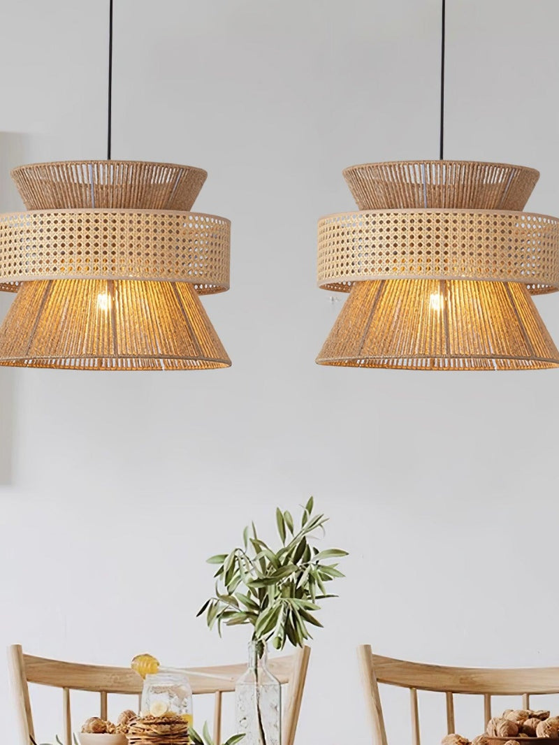 Handgeweven Hennep Hanglamp in Zen-Stijl – Natuurlijk Rotan Tromlamp voor Rustieke Sfeer | Sansoti