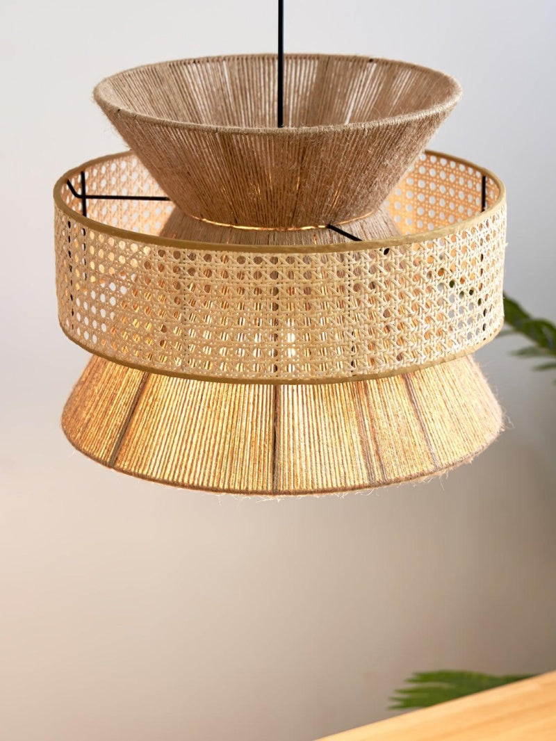 Handgeweven Hennep Hanglamp in Zen-Stijl – Natuurlijk Rotan Tromlamp voor Rustieke Sfeer | Sansoti