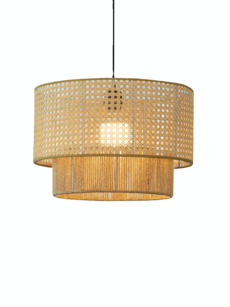 Handgeweven Hennep Hanglamp in Zen-Stijl – Natuurlijk Rotan Tromlamp voor Rustieke Sfeer | Sansoti