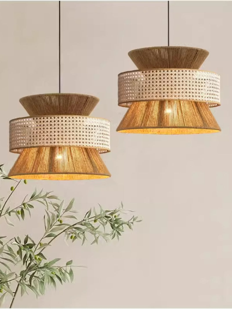 Handgeweven Hennep Hanglamp in Zen-Stijl – Natuurlijk Rotan Tromlamp voor Rustieke Sfeer | Sansoti