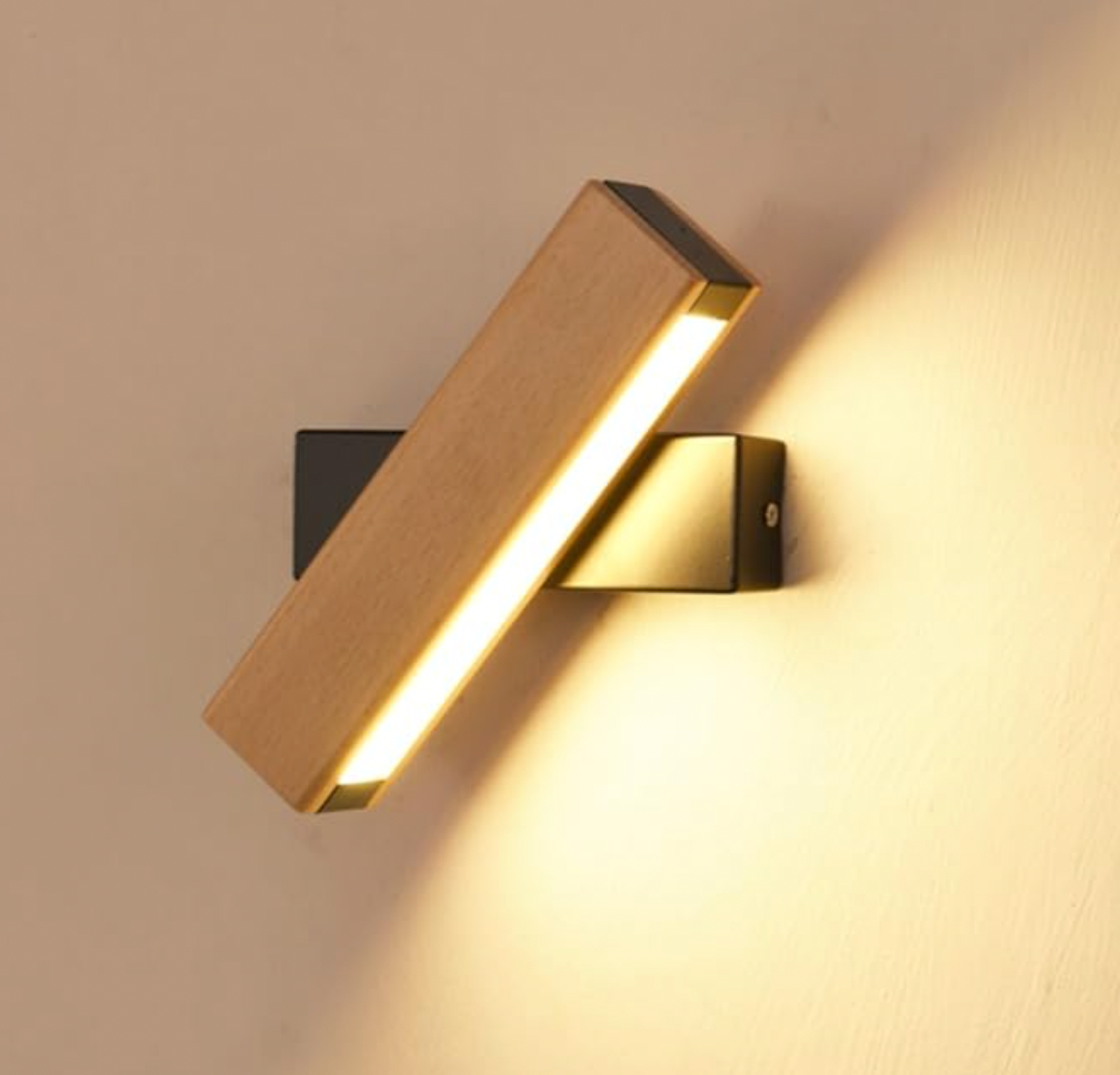 Drehbare LED-Wandleuchte aus Holz und Aluminium 360° - Minimalistische Beleuchtung für Wohnzimmer, Schlafzimmer und Leseecke | Sansoti