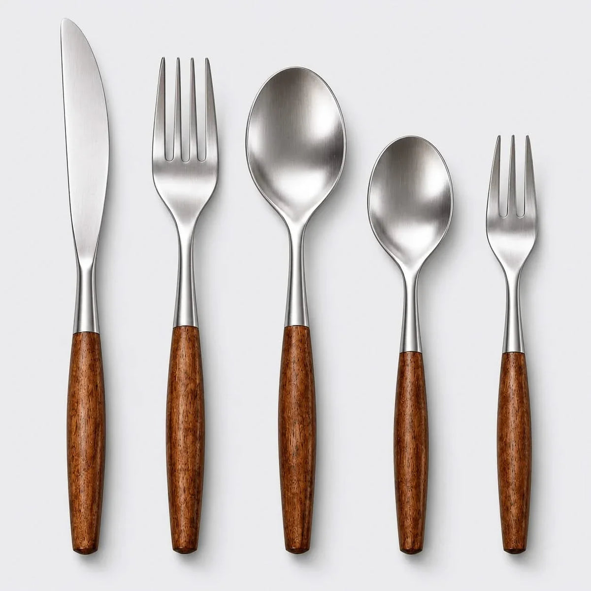 Besteckset aus Edelstahl mit Holzgriffen - 5- bis 30-teiliges Tafelbesteck - minimalistisches japanisches Design | Sansoti