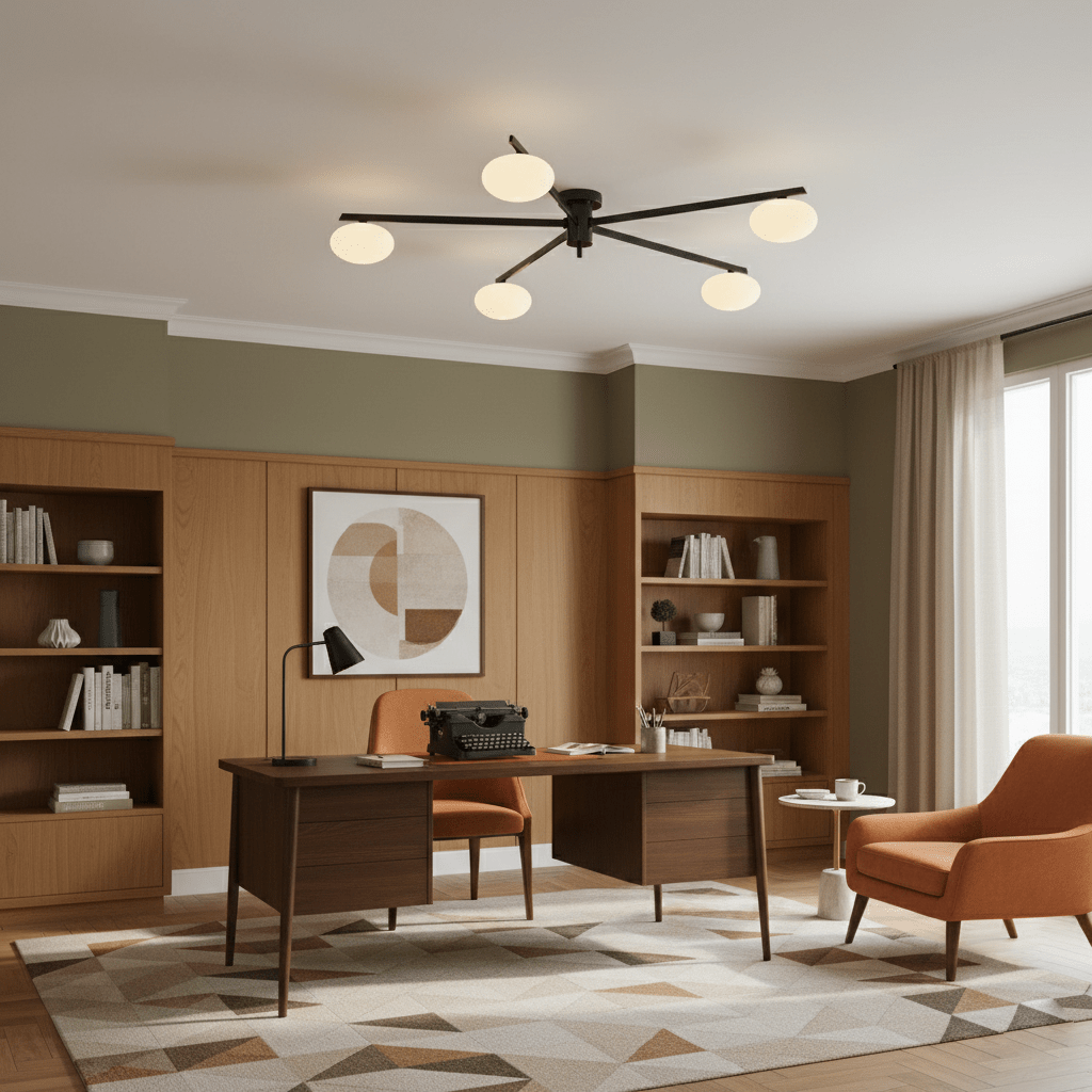 Plafondlamp met Ovale Glasbolletjes en Slanke Armen – Modern Laagprofieldesign voor Lage Plafonds in Zwart of Messing – G9 Fitting – 3-Kops, 5-Kops en 6-Kops Configuratie | Sansoti