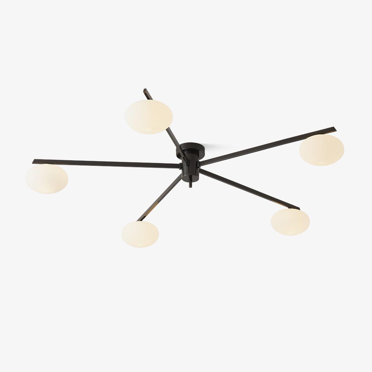 Plafondlamp met Ovale Glasbolletjes en Slanke Armen – Modern Laagprofieldesign voor Lage Plafonds in Zwart of Messing – G9 Fitting – 3-Kops, 5-Kops en 6-Kops Configuratie | Sansoti