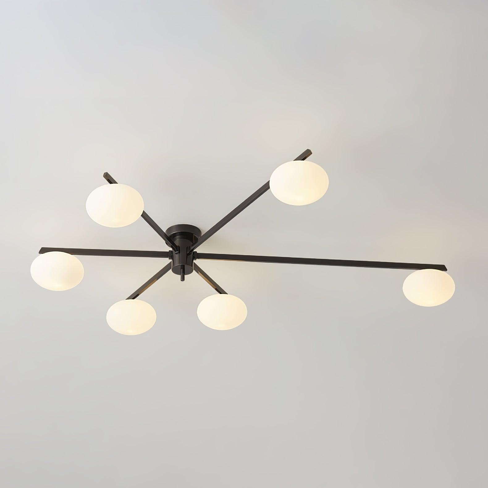 Plafondlamp met Ovale Glasbolletjes en Slanke Armen – Modern Laagprofieldesign voor Lage Plafonds in Zwart of Messing – G9 Fitting – 3-Kops, 5-Kops en 6-Kops Configuratie | Sansoti