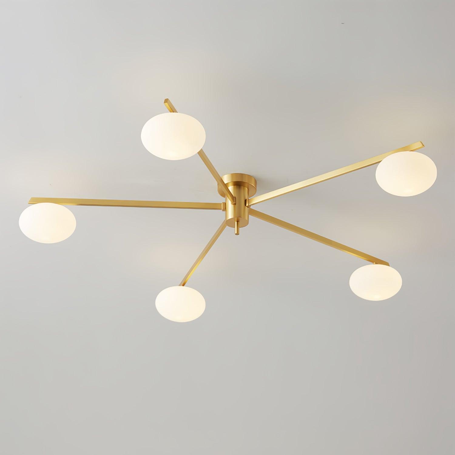Plafondlamp met Ovale Glasbolletjes en Slanke Armen – Modern Laagprofieldesign voor Lage Plafonds in Zwart of Messing – G9 Fitting – 3-Kops, 5-Kops en 6-Kops Configuratie | Sansoti