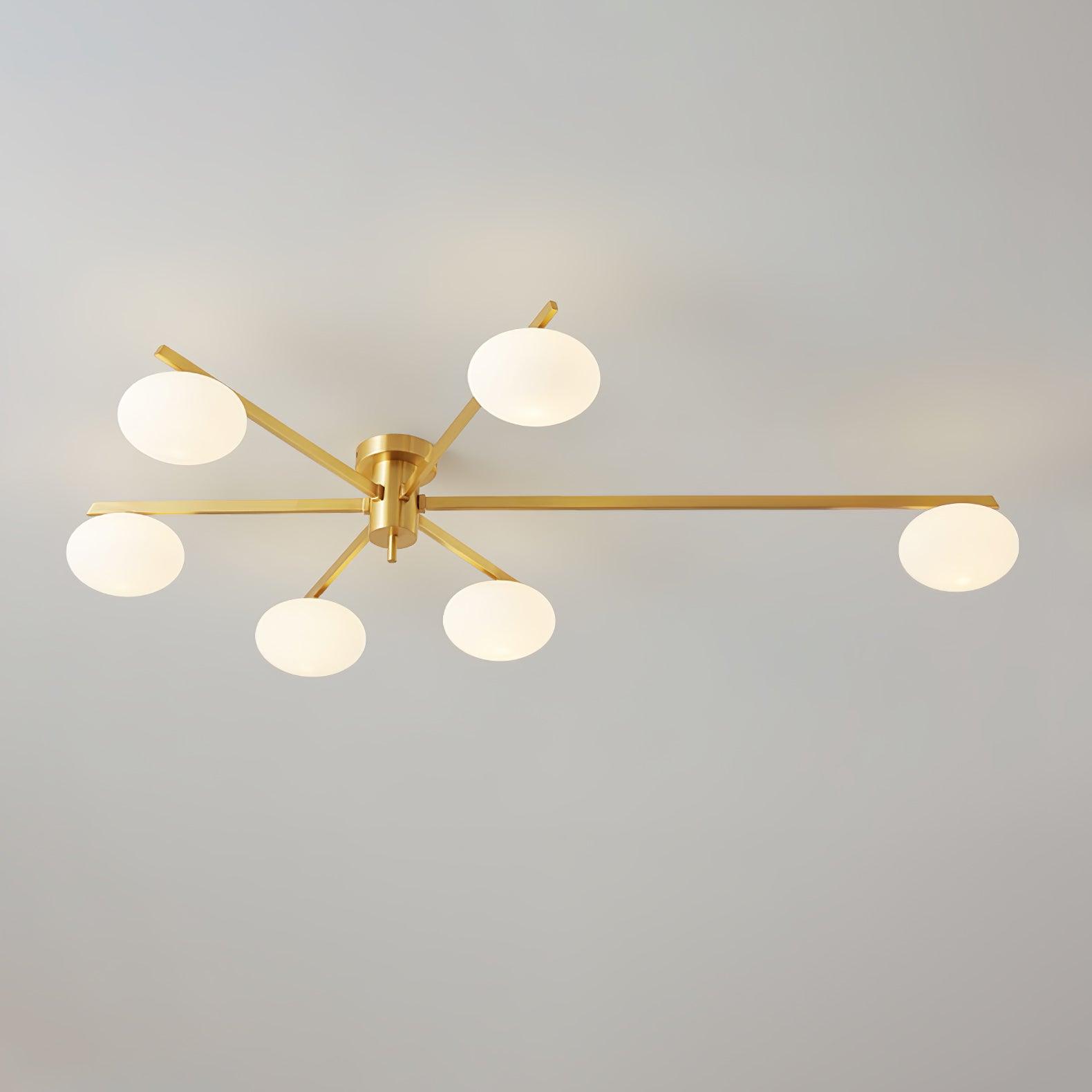 Plafondlamp met Ovale Glasbolletjes en Slanke Armen – Modern Laagprofieldesign voor Lage Plafonds in Zwart of Messing – G9 Fitting – 3-Kops, 5-Kops en 6-Kops Configuratie | Sansoti