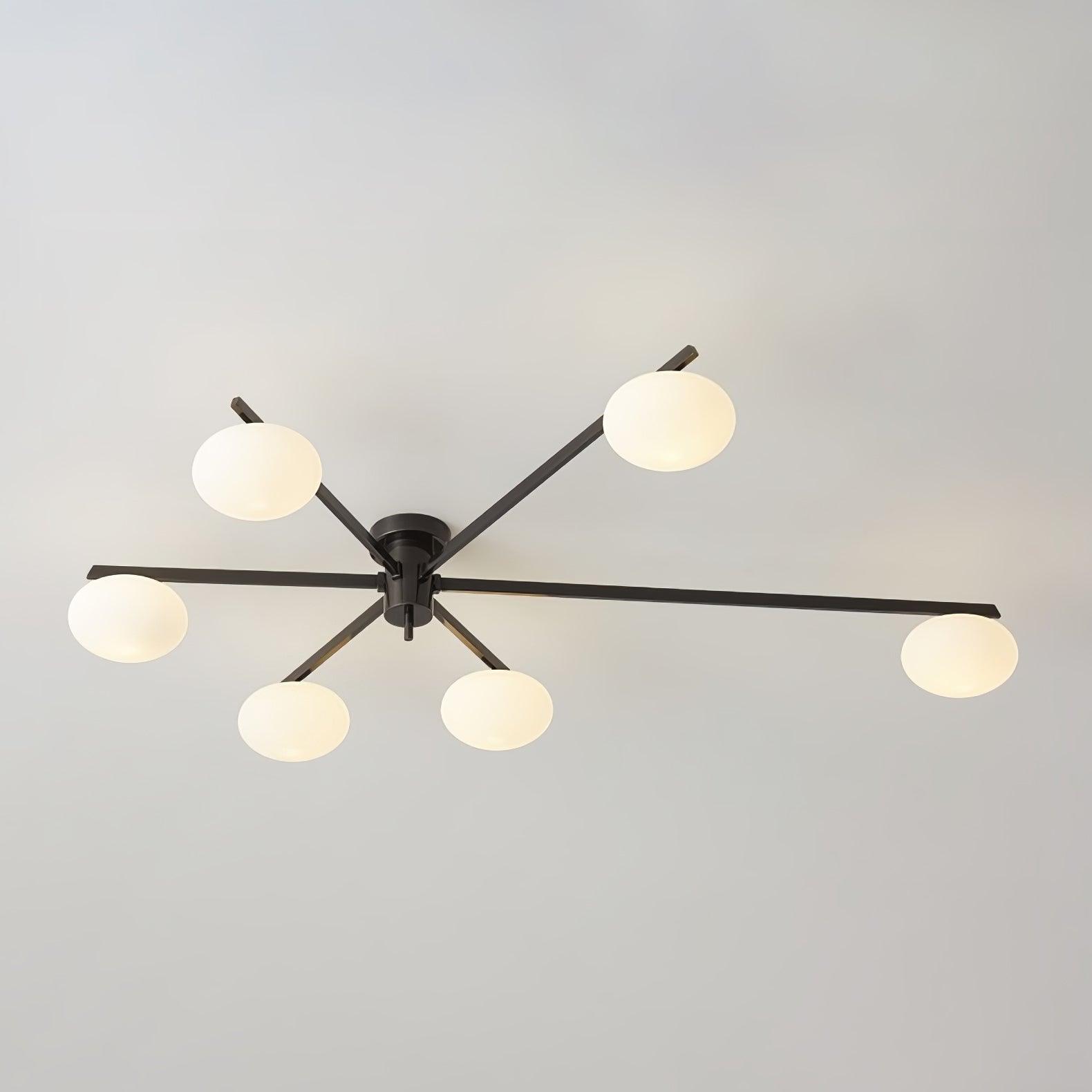 Plafondlamp met Ovale Glasbolletjes en Slanke Armen – Modern Laagprofieldesign voor Lage Plafonds in Zwart of Messing – G9 Fitting – 3-Kops, 5-Kops en 6-Kops Configuratie | Sansoti