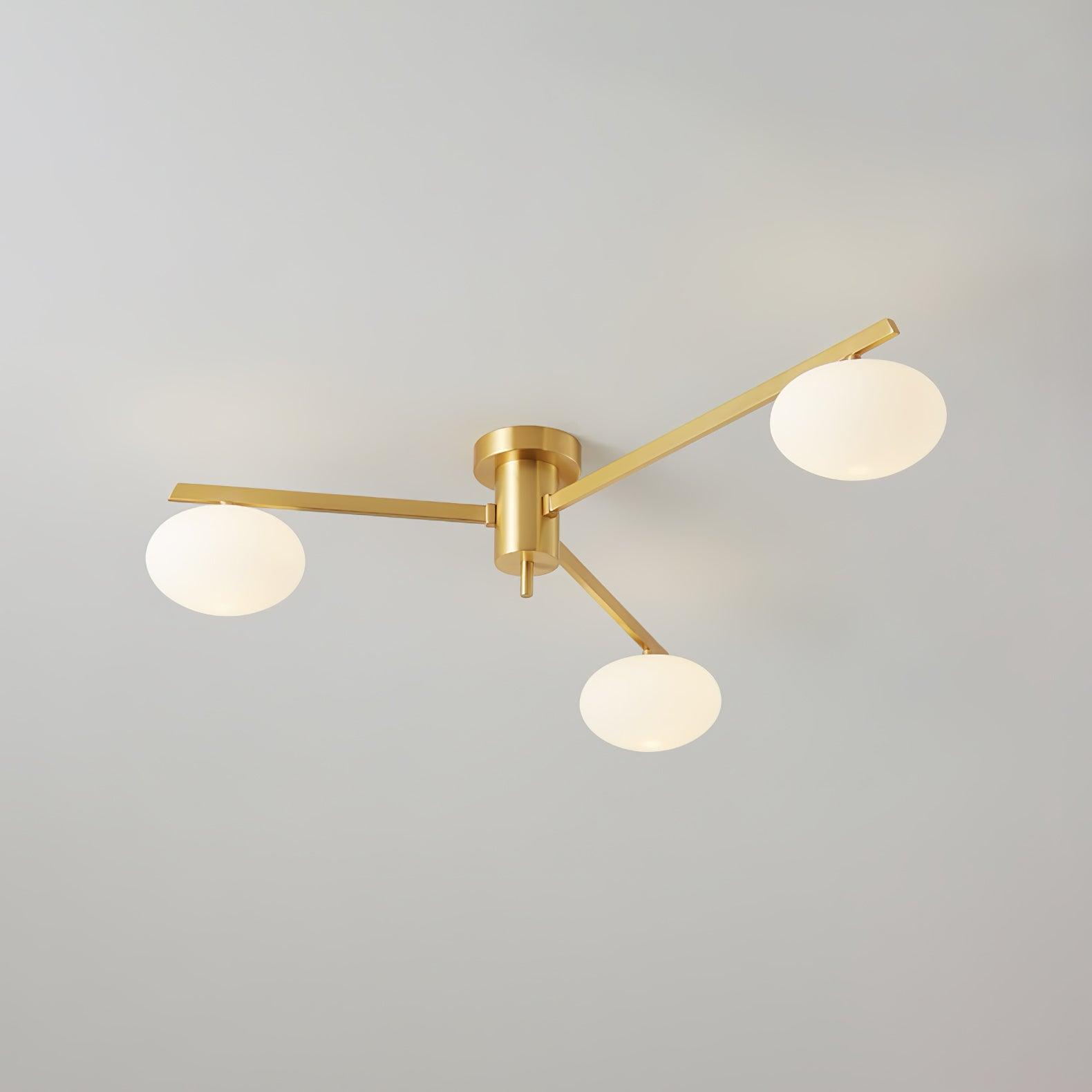 Plafondlamp met Ovale Glasbolletjes en Slanke Armen – Modern Laagprofieldesign voor Lage Plafonds in Zwart of Messing – G9 Fitting – 3-Kops, 5-Kops en 6-Kops Configuratie | Sansoti