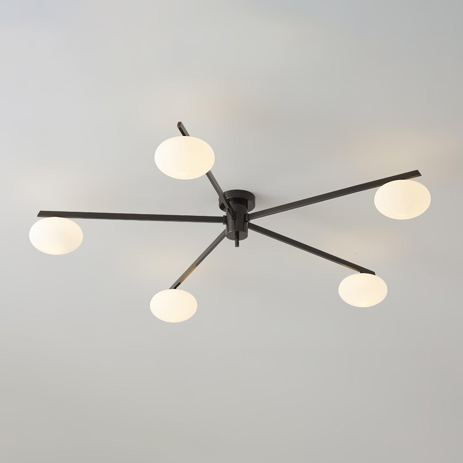 Plafondlamp met Ovale Glasbolletjes en Slanke Armen – Modern Laagprofieldesign voor Lage Plafonds in Zwart of Messing – G9 Fitting – 3-Kops, 5-Kops en 6-Kops Configuratie | Sansoti