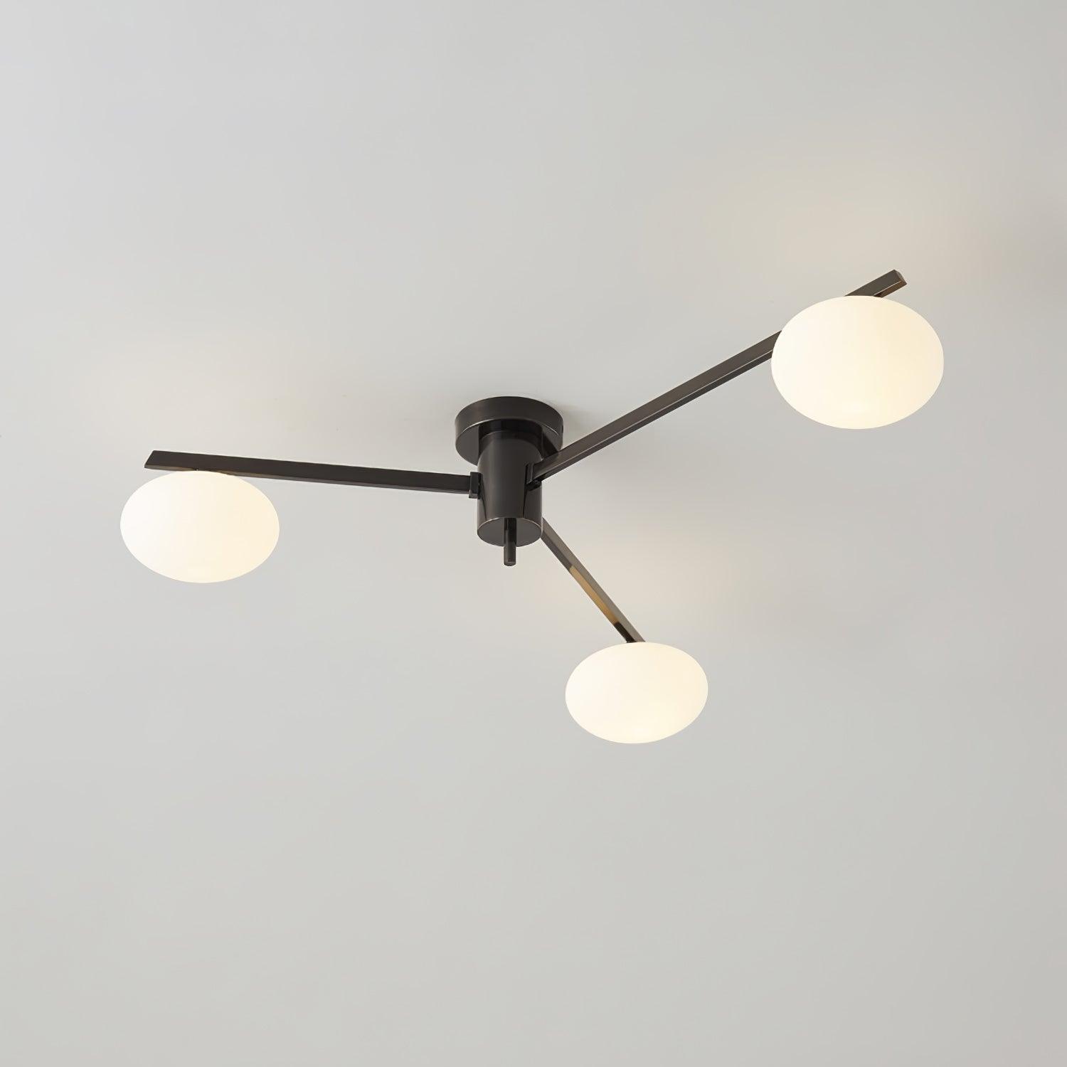 Plafondlamp met Ovale Glasbolletjes en Slanke Armen – Modern Laagprofieldesign voor Lage Plafonds in Zwart of Messing – G9 Fitting – 3-Kops, 5-Kops en 6-Kops Configuratie | Sansoti