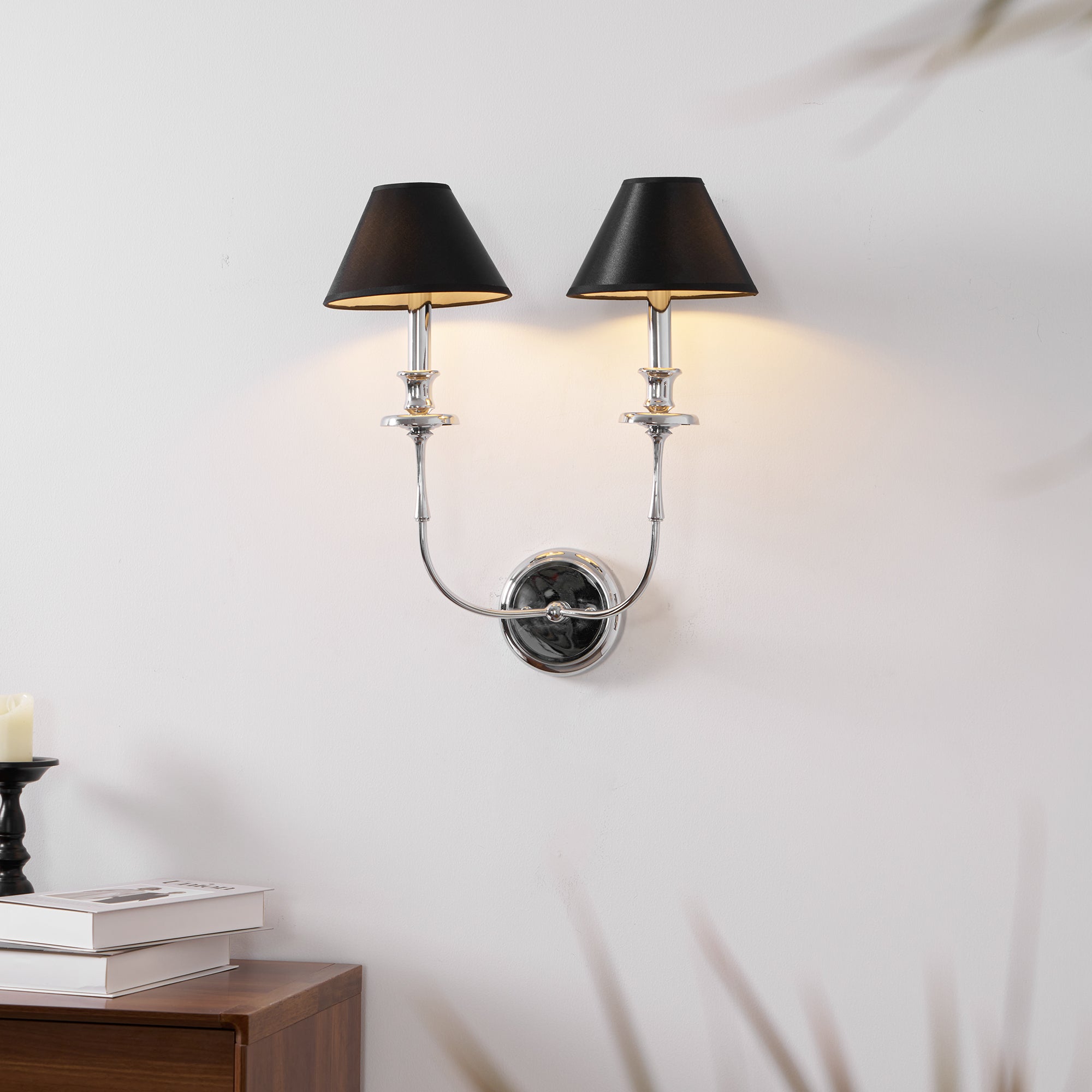 Applique Murale Moderne avec Abat-jour en Tissu Noir en Laiton, Nickel ou Noir – 1 ou 2 Points Lumineux Design | Restfield