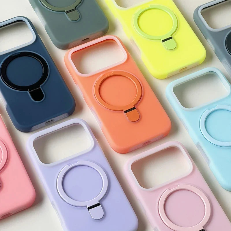 Silikonowe etui do iPhone’a z magnetycznym pierścieniem, obracane o 360°, odporne na wstrząsy, 12 kolorów, iPhone 15, 16, 17 | Sansoti