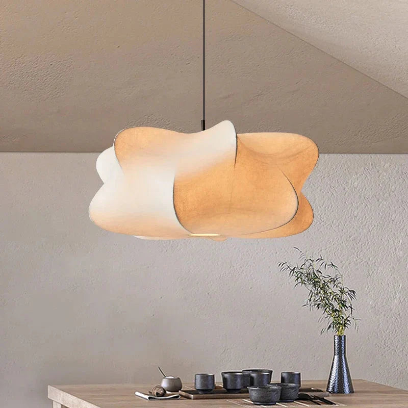 Silk Pendant Lamp – Japanese Style – Light Pink or White – Warm White Light – Living Room & Bedroom – Modern Pendant Lighting with Natural Look | Sansoti