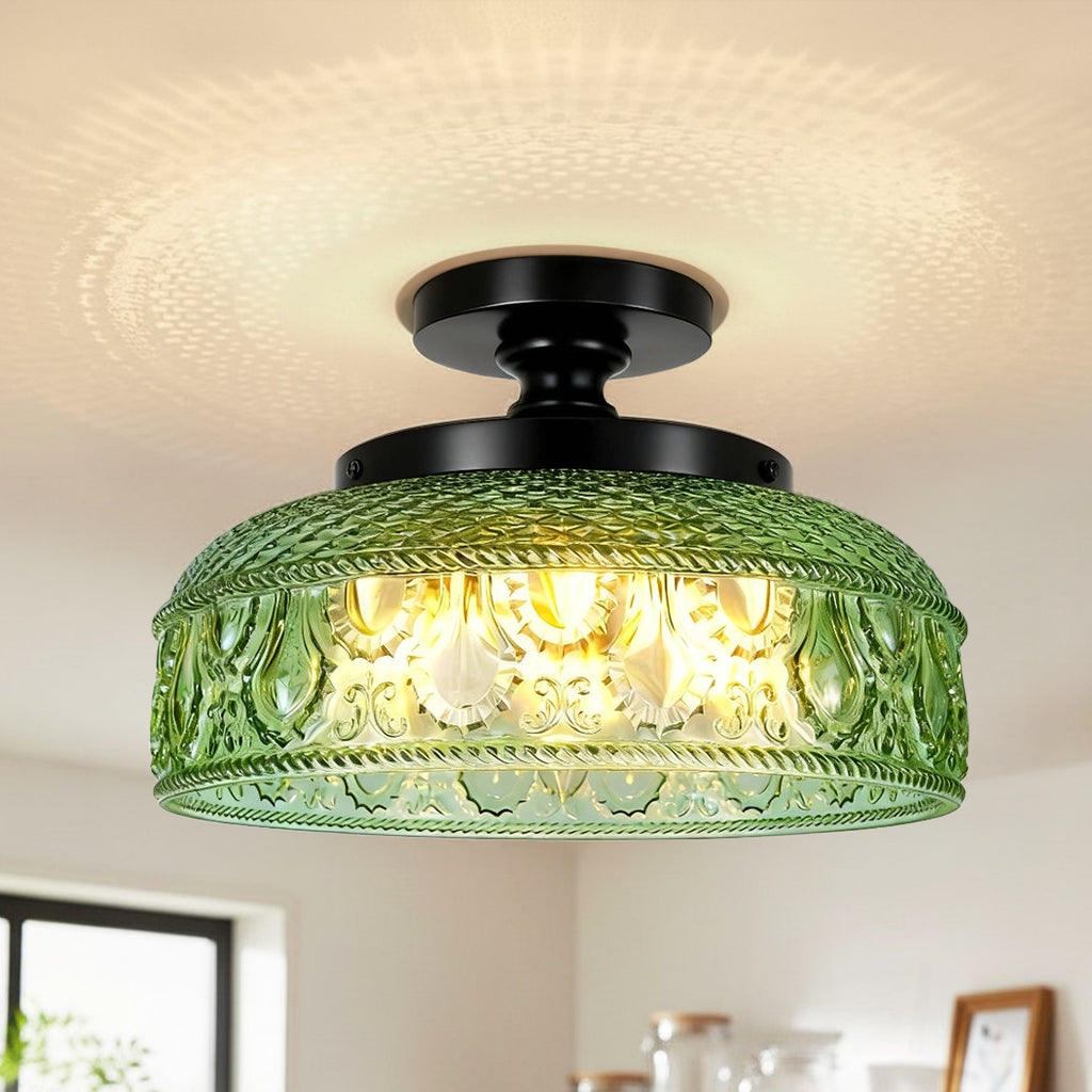 Moderne Plafondlamp met Getextureerde Glazen Schijf – Goud, Zwart & Groen – Ø30cm Designverlichting voor Woonkamer, Slaapkamer, Gang | Sansoti