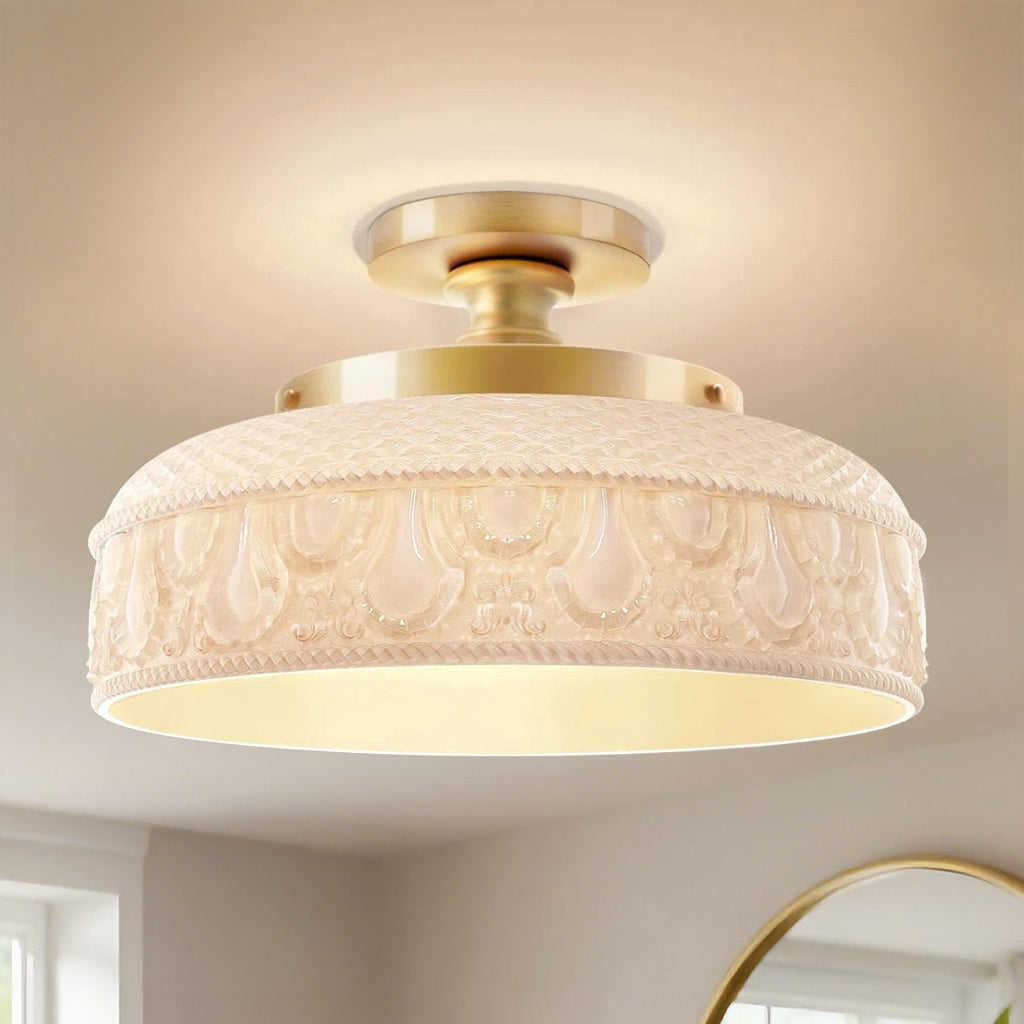 Moderne Plafondlamp met Getextureerde Glazen Schijf – Goud, Zwart & Groen – Ø30cm Designverlichting voor Woonkamer, Slaapkamer, Gang | Sansoti