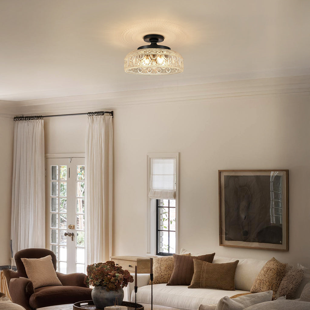 Moderne Plafondlamp met Getextureerde Glazen Schijf – Goud, Zwart & Groen – Ø30cm Designverlichting voor Woonkamer, Slaapkamer, Gang | Sansoti