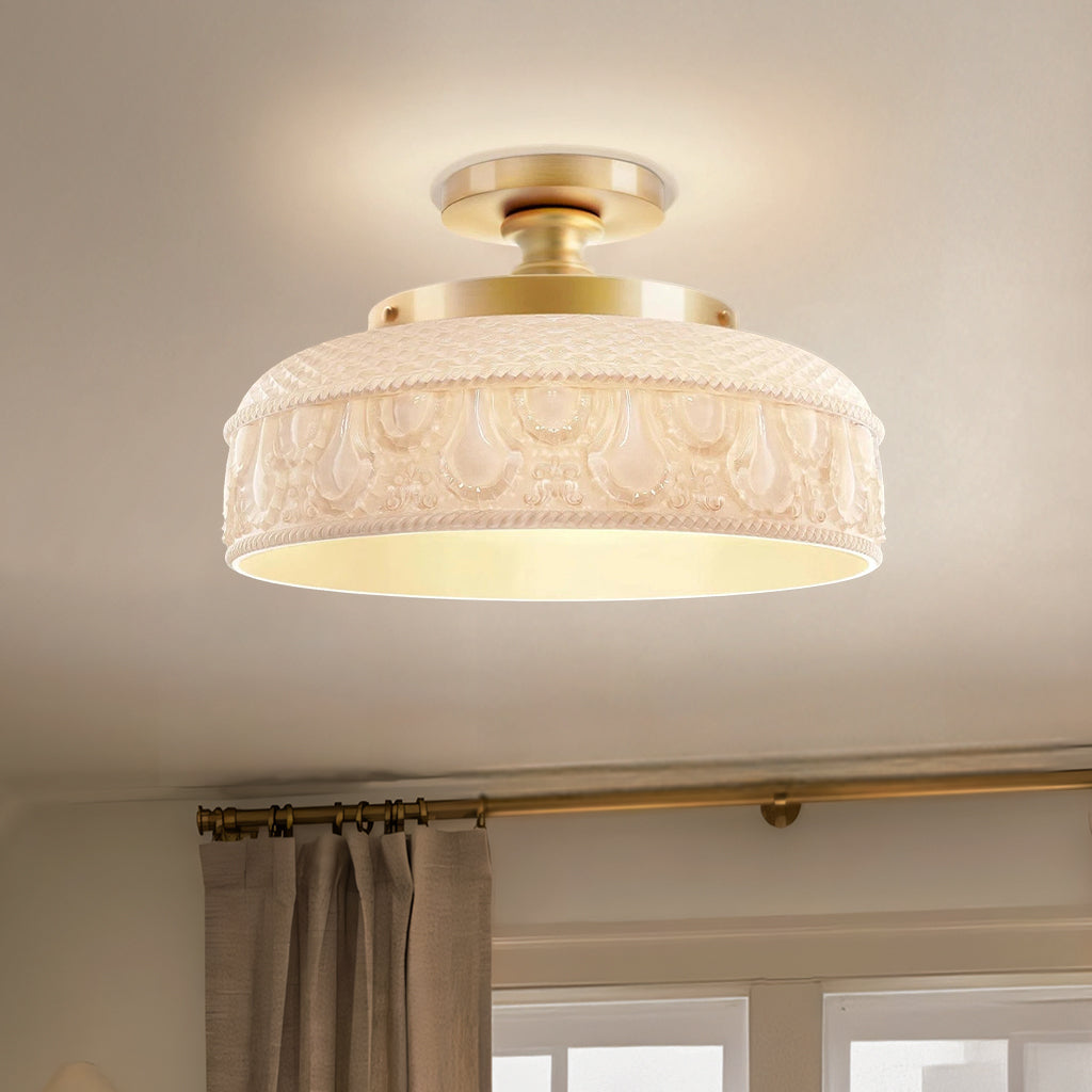 Moderne Plafondlamp met Getextureerde Glazen Schijf – Goud, Zwart & Groen – Ø30cm Designverlichting voor Woonkamer, Slaapkamer, Gang | Sansoti
