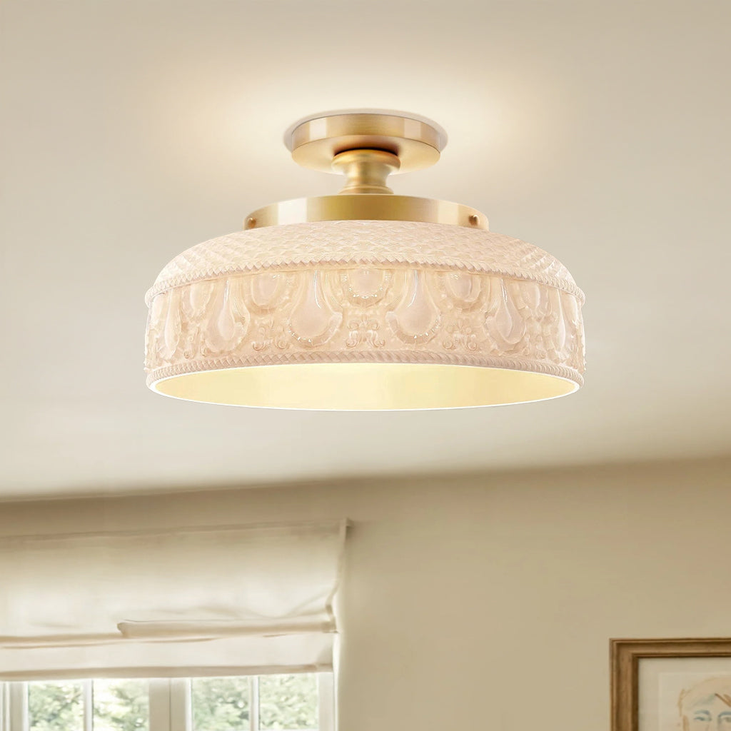 Moderne Plafondlamp met Getextureerde Glazen Schijf – Goud, Zwart & Groen – Ø30cm Designverlichting voor Woonkamer, Slaapkamer, Gang | Sansoti