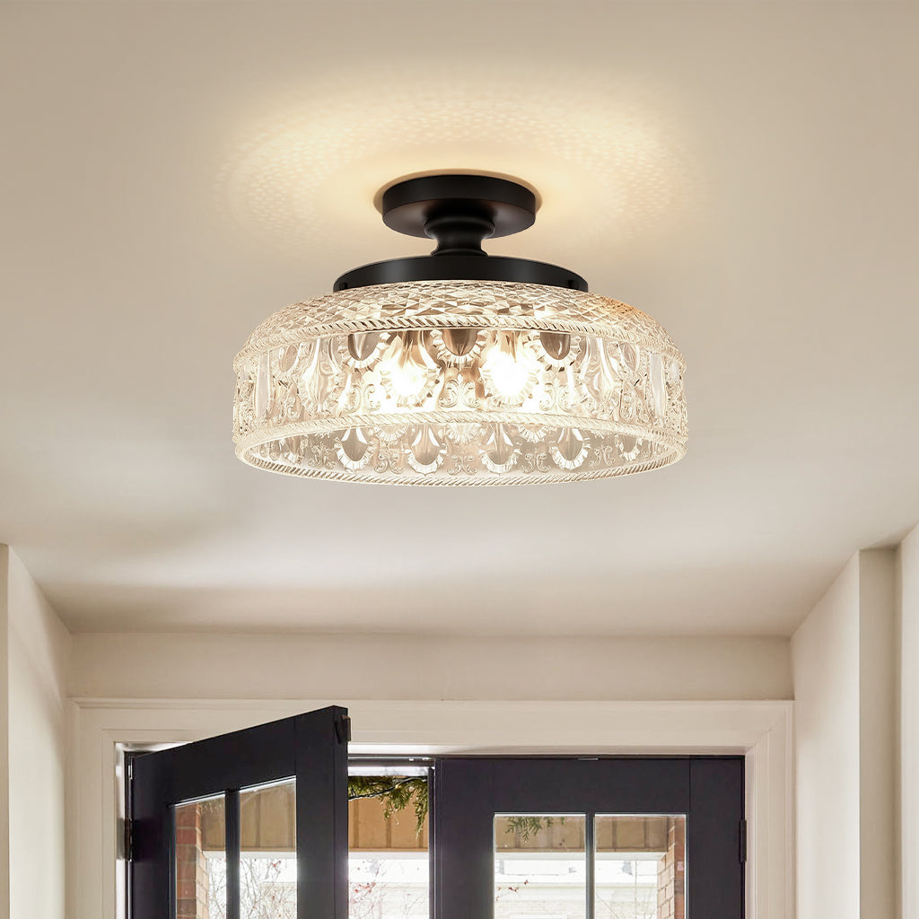 Moderne Plafondlamp met Getextureerde Glazen Schijf – Goud, Zwart & Groen – Ø30cm Designverlichting voor Woonkamer, Slaapkamer, Gang | Sansoti