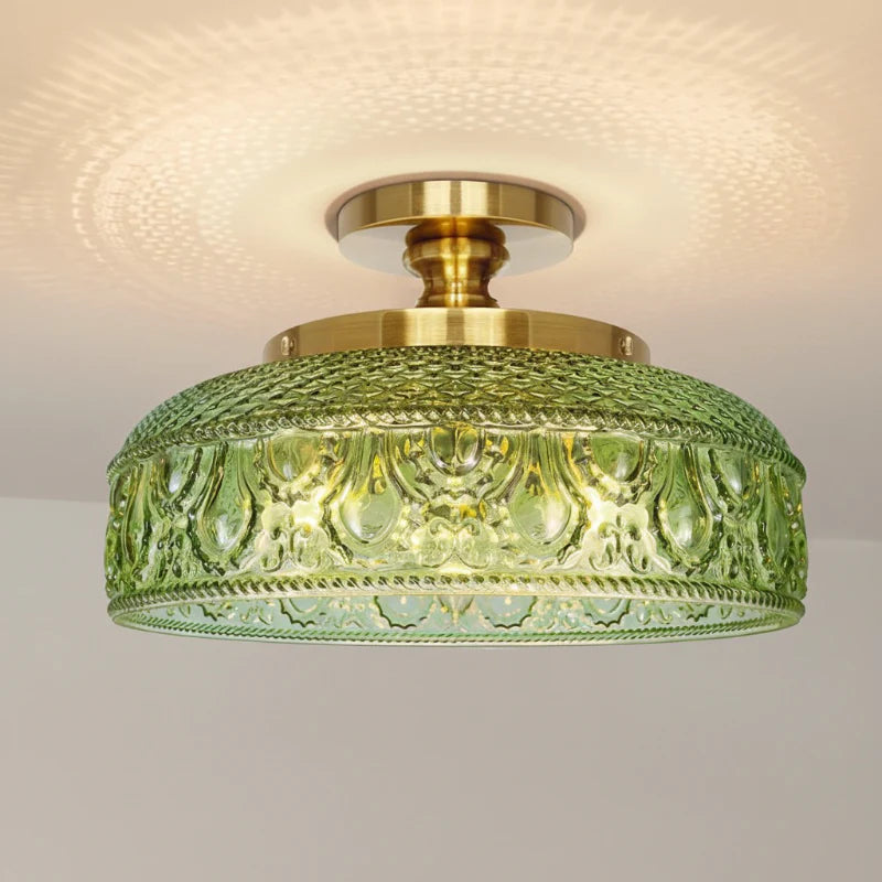 Moderne Plafondlamp met Getextureerde Glazen Schijf – Goud, Zwart & Groen – Ø30cm Designverlichting voor Woonkamer, Slaapkamer, Gang | Sansoti