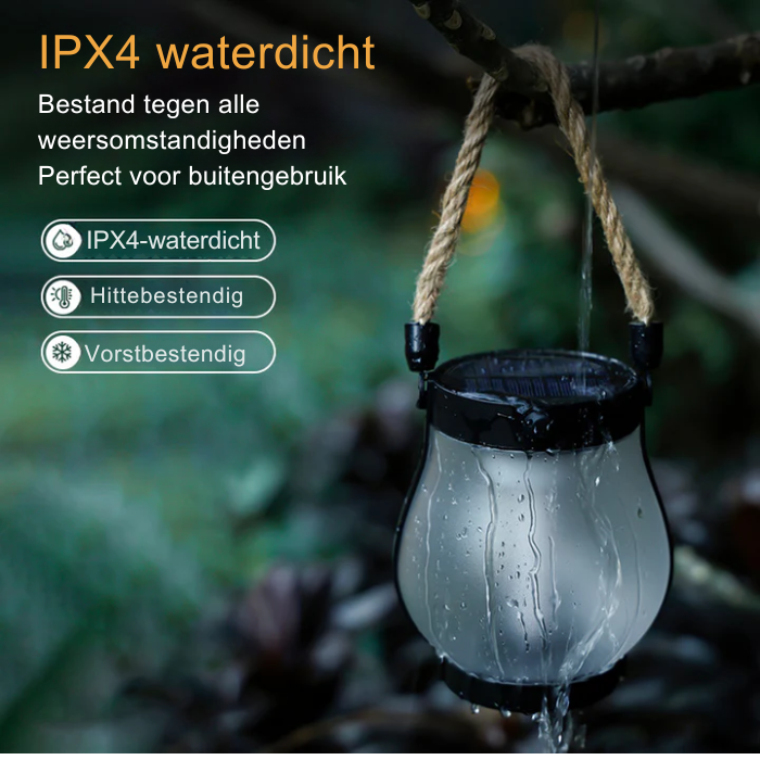 Zonne-energie Lantaarn Vlam Effect 22 LED 25,5cm Buiten Tuin Terras Hangend Zonne-energie Sfeerverlichting Henneptouw Waterdicht | Sansoti