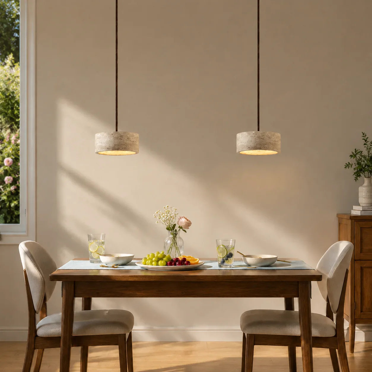 Travertijn Hanglamp Vintage Crème Natuursteen Wabi Sabi Stijl Eetkamer Slaapkamer | Sansoti