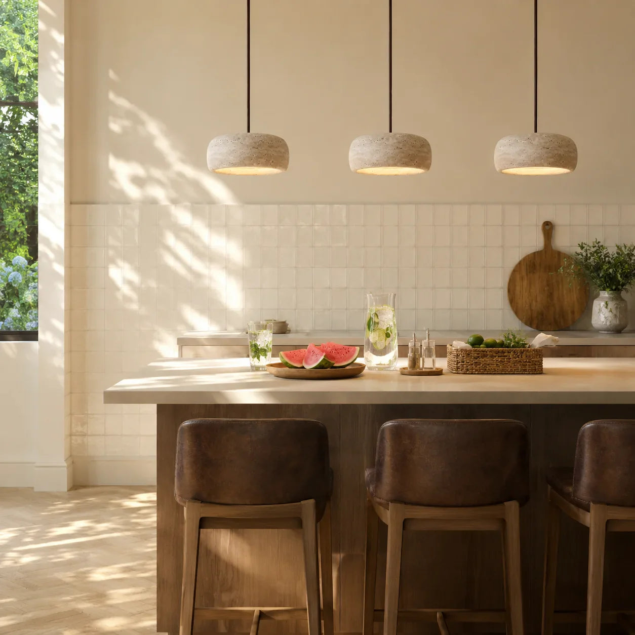 Travertijn Hanglamp Vintage Crème Natuursteen Wabi Sabi Stijl Eetkamer Slaapkamer | Sansoti