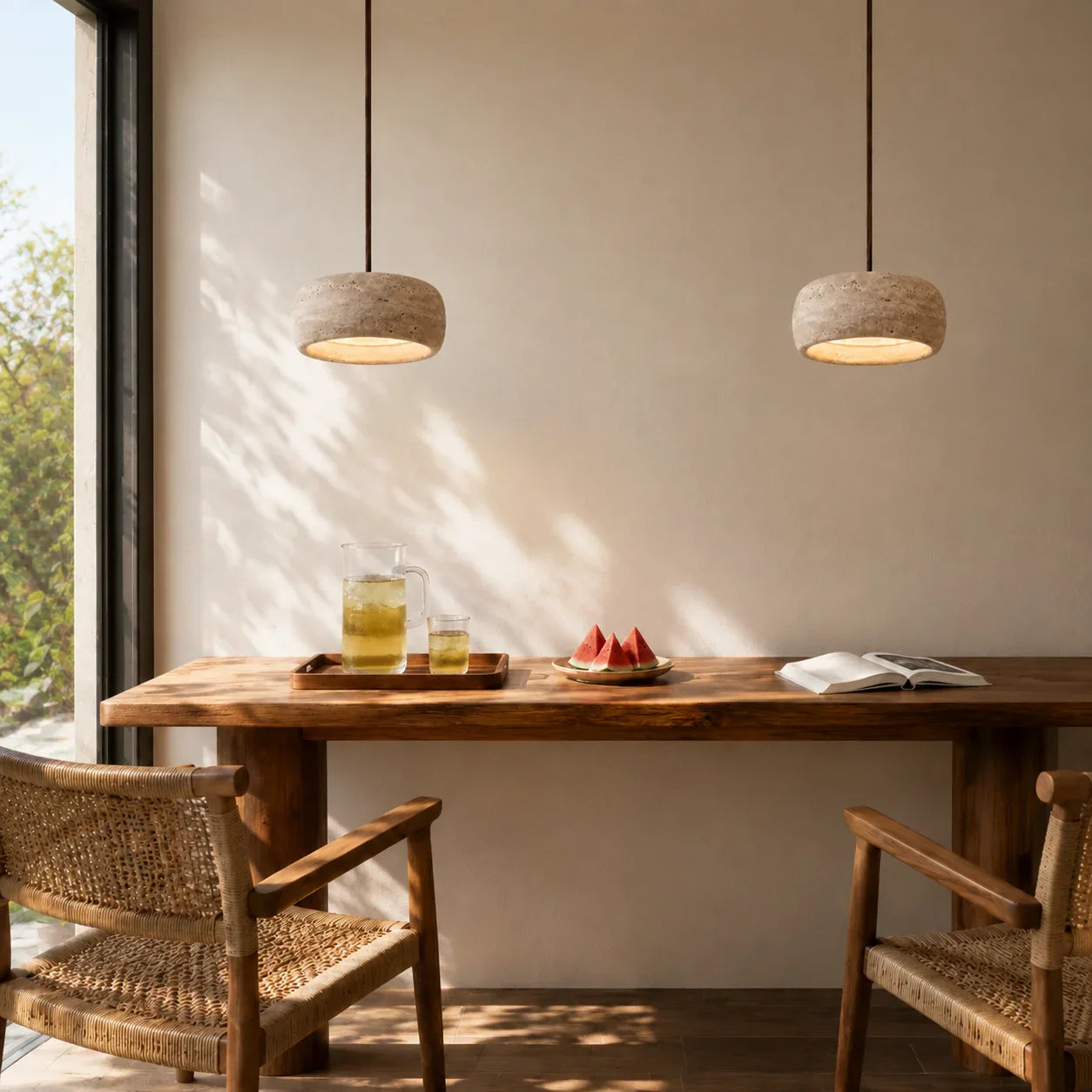 Travertijn Hanglamp Vintage Crème Natuursteen Wabi Sabi Stijl Eetkamer Slaapkamer | Sansoti