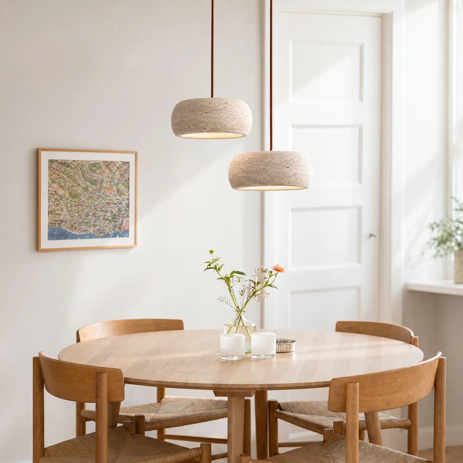Travertijn Hanglamp Vintage Crème Natuursteen Wabi Sabi Stijl Eetkamer Slaapkamer | Sansoti