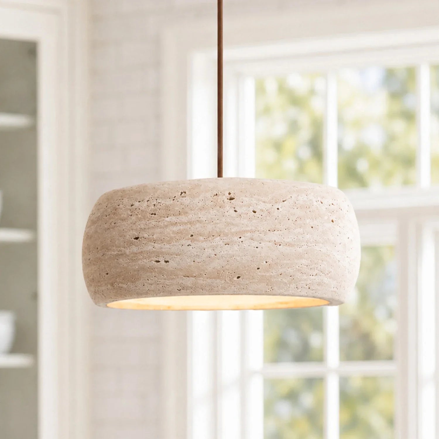 Travertijn Hanglamp Vintage Crème Natuursteen Wabi Sabi Stijl Eetkamer Slaapkamer | Sansoti