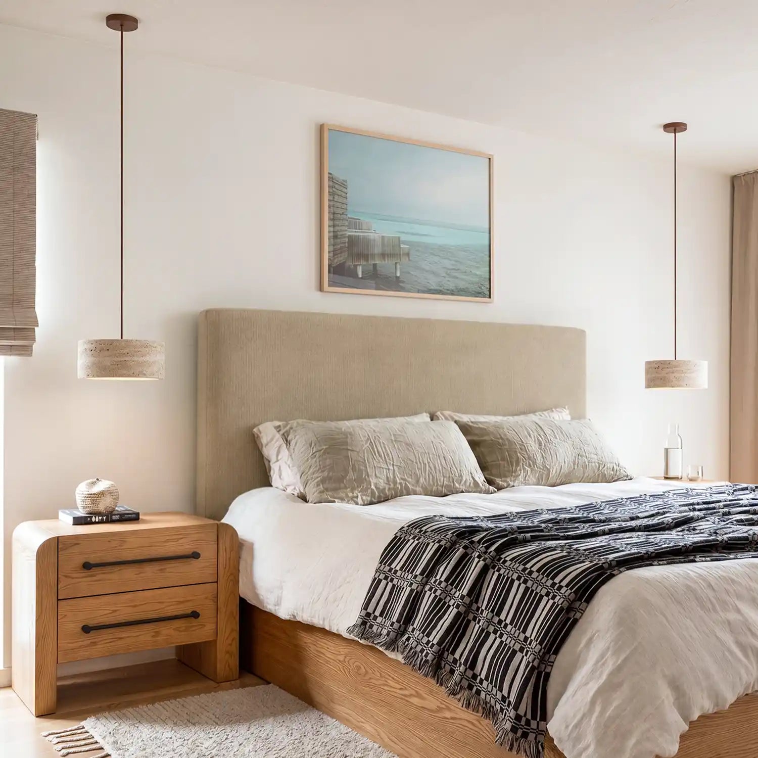 Travertijn Hanglamp Vintage Crème Natuursteen Wabi Sabi Stijl Eetkamer Slaapkamer | Sansoti