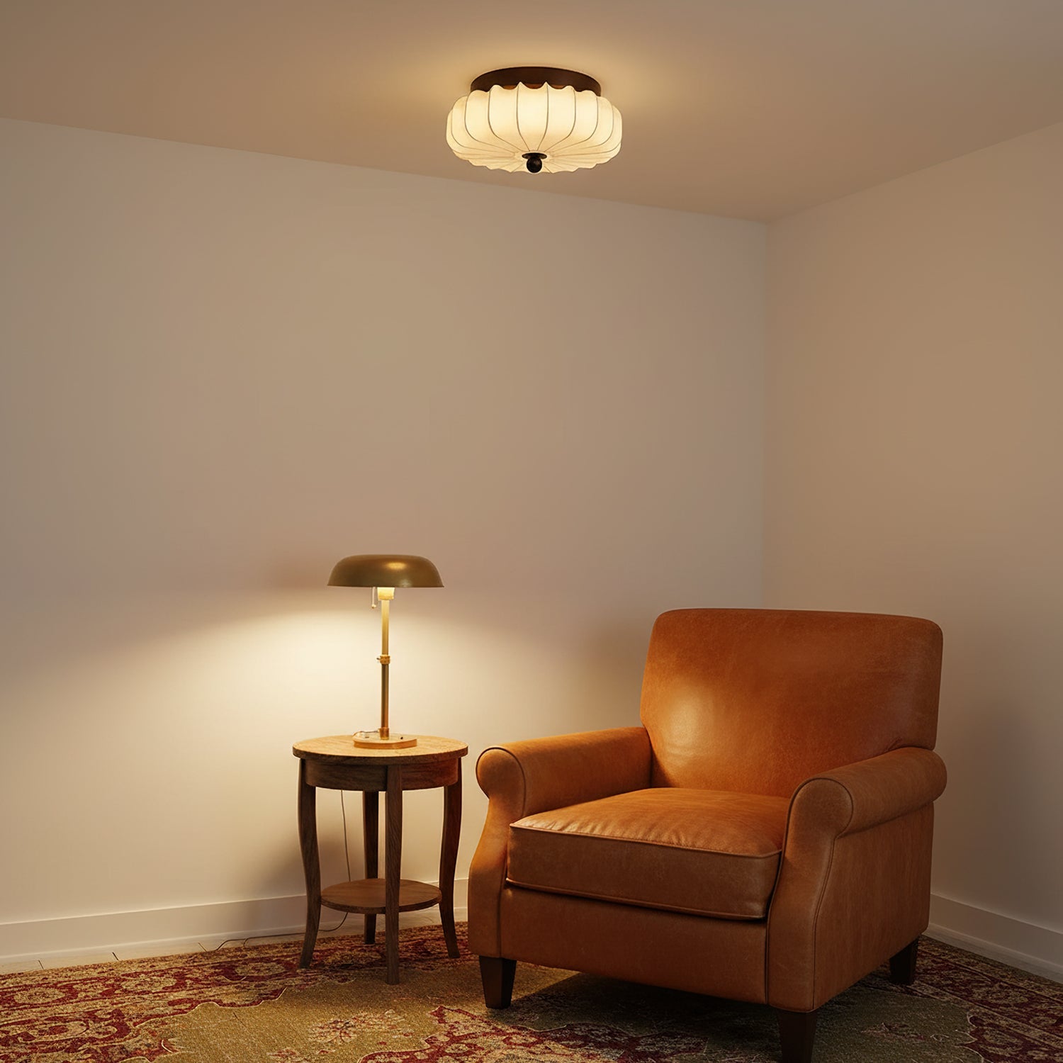 Plafondlamp met Walnoot Frame en Stoffen Kap – Vintage Design met Geïntegreerde LED | Sansoti