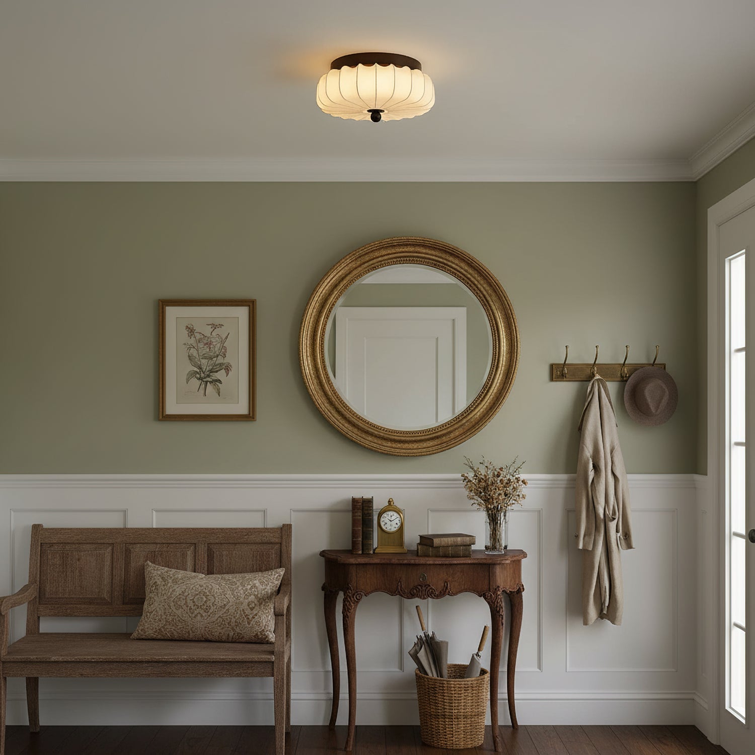 Plafondlamp met Walnoot Frame en Stoffen Kap – Vintage Design met Geïntegreerde LED | Sansoti