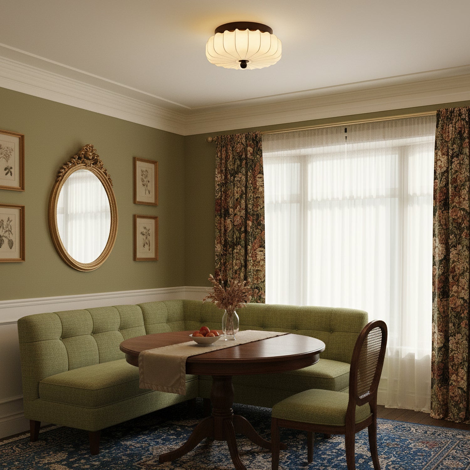 Plafondlamp met Walnoot Frame en Stoffen Kap – Vintage Design met Geïntegreerde LED | Sansoti
